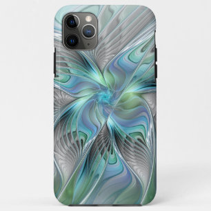 Capa Para iPhone 11 Pro Max Abstrato Azul Borboleta Verde Fantasia Arte Fracta