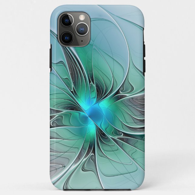 Capa Para iPhone 11 Pro Max Abstrato com Arte Fractal Azul, Moderna (Verso)