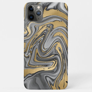 Capa Para iPhone 11 Pro Max Abstrato De Óleo Marmoreado Preto, Branco E Doura