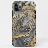 Abstrato De Óleo Marmoreado Preto, Branco E Dourad