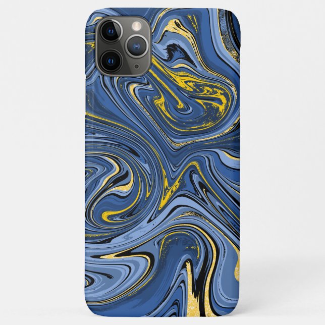 Capa Para iPhone 11 Pro Max Abstrato Marble Roda Brilhos Azul Amarelo Negro (Verso)