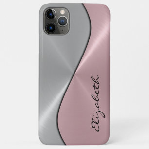 Capa Para iPhone 11 Pro Max Aço inoxidável, prata e rosa