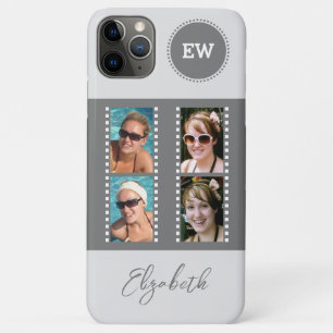 Capa Para iPhone 11 Pro Max Adicionar 4 fotos iniciais e cinzas e branco