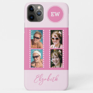 Capa Para iPhone 11 Pro Max Adicionar 4 iniciais de fotos e nome rosa e branco