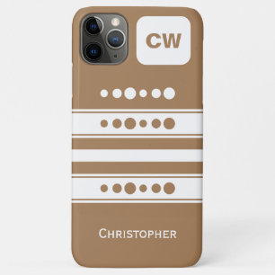 Capa Para iPhone 11 Pro Max Adicionar iniciais e nome branco e castanho listra