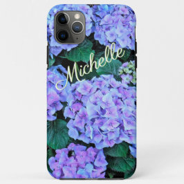 Capa Para iPhone 11 Pro Max Adicione seu nome/LAVANDA HIDRANGEAS AZUIS