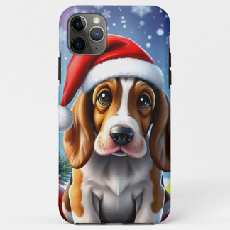 Capa Para iPhone 11 Pro Max 🐶🎄 Adorable Christmas Basset Dog Playful Joy ✨