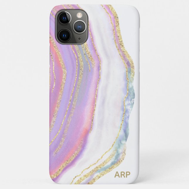 Capa Para iPhone 11 Pro Max *~* Agato Arco-Íris Glitter Dourado Pastel Rosa (Verso)
