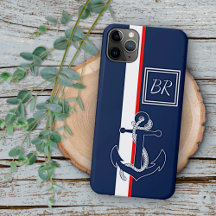 Âncora Azul Personalizada com Listras Vermelhas e