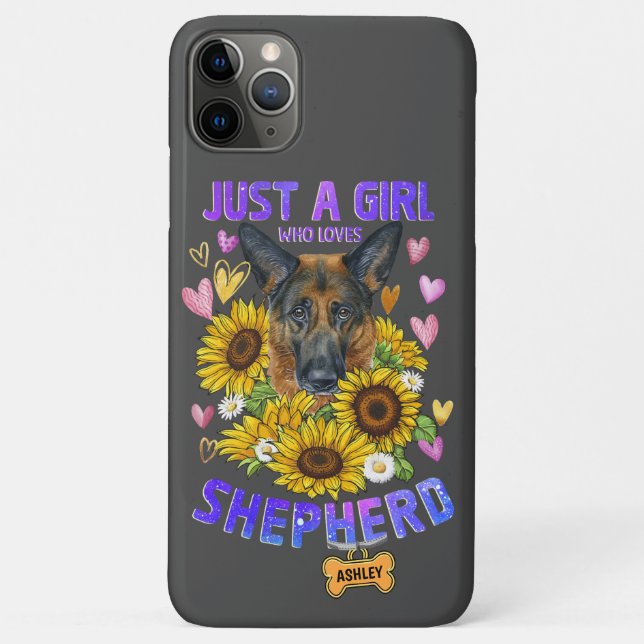 Capa Para iPhone 11 Pro Max Apenas uma garota bonita ama girassol German sheph (Verso)