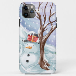 Capa Para iPhone 11 Pro Max Aquarela de inverno Feriado