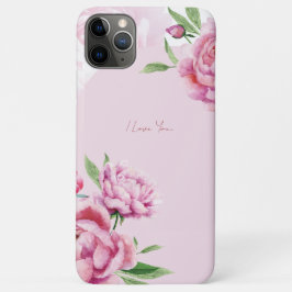 Capa Para iPhone 11 Pro Max Aquarela Flor de Peônia Rosa