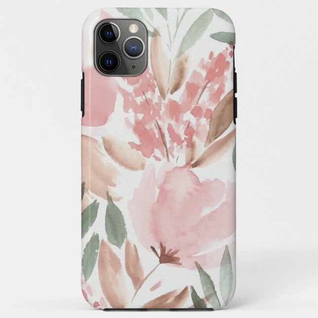 Capa Para iPhone 11 Pro Max Aquarela Floral Elegante (Verso)
