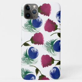 Capa Para iPhone 11 Pro Max Aquarela Flores Azuis Burgundy Verdura Pintura