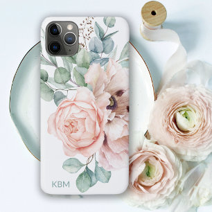 Capa Para iPhone 11 Pro Max Aquarela Papoulas e Rosas com o Seu Monograma