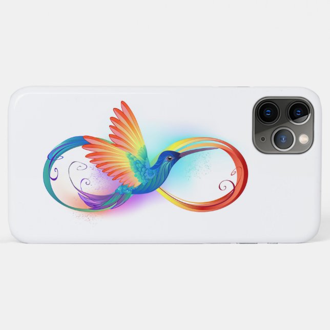Capa Para iPhone 11 Pro Max Arco-íris Hummingbird com símbolo Infinito (Verso (horizontal))