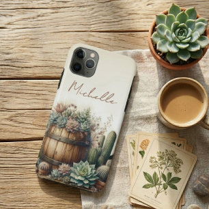 Capa Para iPhone 11 Pro Max Arranjo Rústico de Suculentas e Cactos