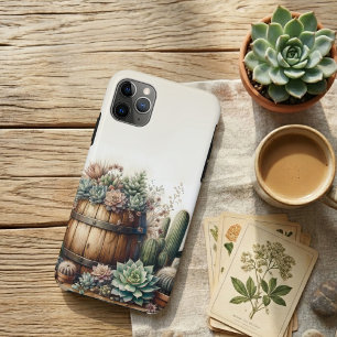 Capa Para iPhone 11 Pro Max Arranjo Rústico de Suculentas e Cactos
