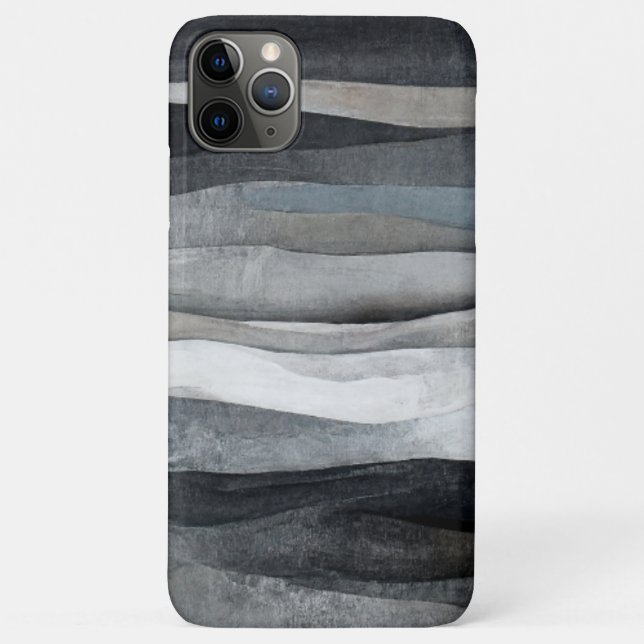 Capa Para iPhone 11 Pro Max Arte Abstrata de Ondas Cinza (Verso)