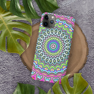 Capa Para iPhone 11 Pro Max Arte de Mandala Única em Verde Lima Turquesa Rosa