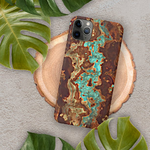 Capa Para iPhone 11 Pro Max Arte de Mármore Geodo Água Marrom Turquesa Verde