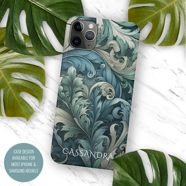Capa Para iPhone 11 Pro Max Arte de Paisley Azul Ardeia Verde Personalizado (Criador carregado)