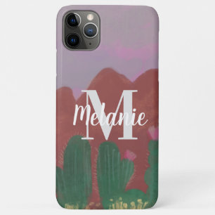 Capa Para iPhone 11 Pro Max Arte Desenhada à Mão Montanhas do Deserto Cacto