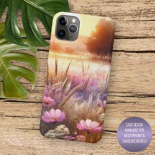 Capa Para iPhone 11 Pro Max Arte em Aquarela Floral Colorida do Outono Pôr do