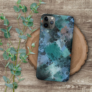 Capa Para iPhone 11 Pro Max Arte Moderna em Verde Teal Violeta e Azul com Pinc