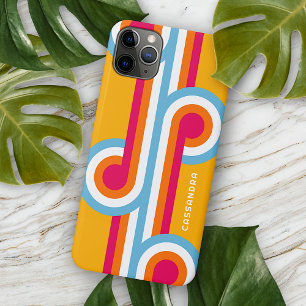 Capa Para iPhone 11 Pro Max Arte Retro Personalizada Azul Laranja Rosa Vermelh