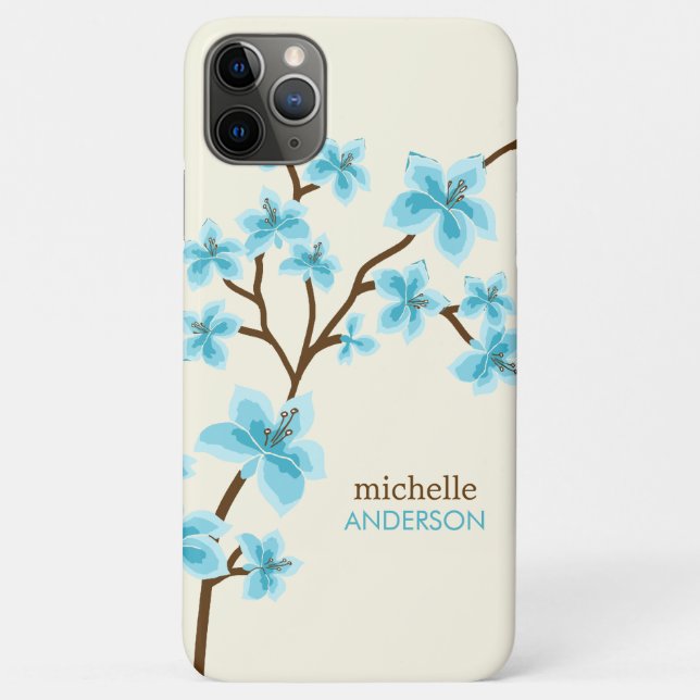 Capa Para iPhone 11 Pro Max Árvore de flores de Aqua Cherry (Verso)