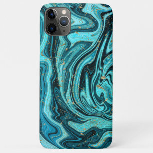 Capa Para iPhone 11 Pro Max Azul Turquesa & Dourado Chic Remoinho Moderno Abst
