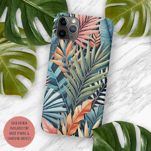 Capa Para iPhone 11 Pro Max Azul Verde Rosa Laranja Folhas Arte Padrão