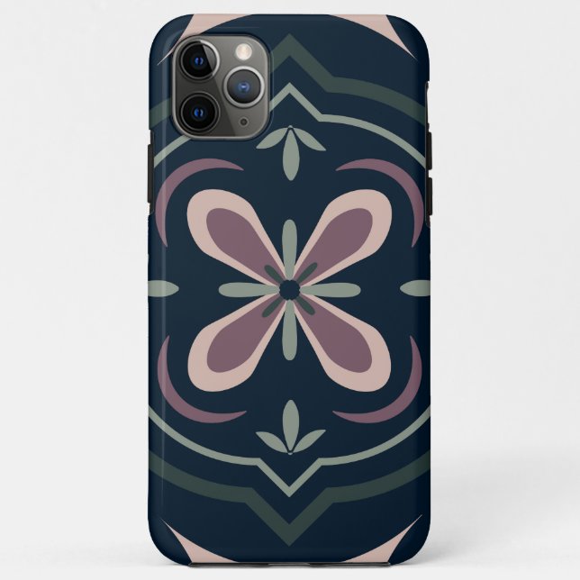 Capa Para iPhone 11 Pro Max Azulejos Florais Geométricos Terrosos (Verso)