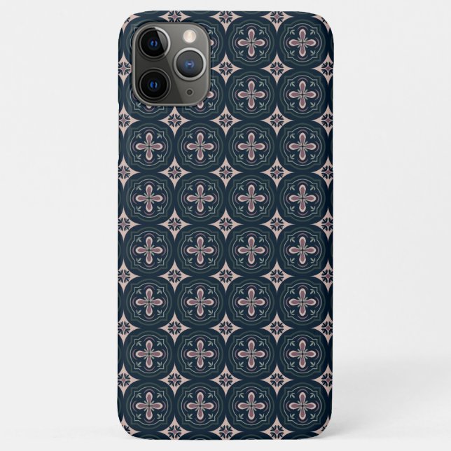 Capa Para iPhone 11 Pro Max Azulejos Geométricos Florais Terrosos (Verso)