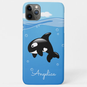 Capa Para iPhone 11 Pro Max Baleia de Orca-branca no oceano com nome personali