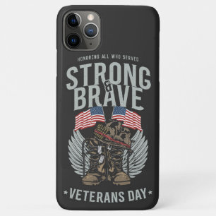 Capa Para iPhone 11 Pro Max Bandeira do Dia dos Veteranos Fortes e Corajosos d