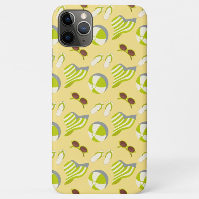 Capa Para iPhone 11 Pro Max Beach vacay pattern with sunglasses and sun hat   (Verso)