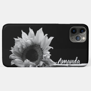 Capa Para iPhone 11 Pro Max Bela girassol personalizada em preto e branco