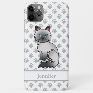 Capa Para iPhone 11 Pro Max Birman/Ragdoll, Gato e Nome do Ponto Azul