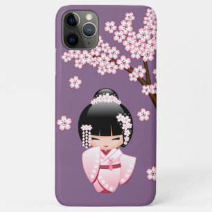 Capa Para iPhone 11 Pro Max Boneca Kokeshi de Quimono Branco - Garota Geisha F