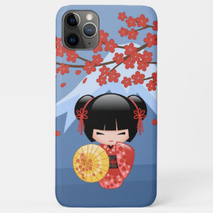 Capa Para iPhone 11 Pro Max Boneca Red Sakura Kokeshi - Garota Gisha Bonita