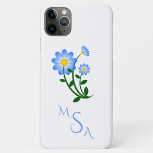 Capa Para iPhone 11 Pro Max Bonito Monograma Azul Floral Girly Na moda