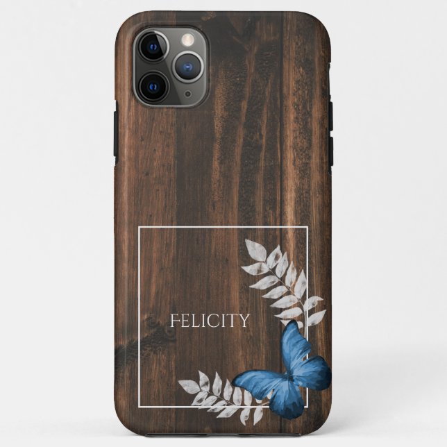 Capa Para iPhone 11 Pro Max Borboleta Azul Rústica (Verso)