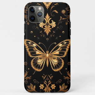 Capa Para iPhone 11 Pro Max Borboleta Dourada Elegante Ornamentada