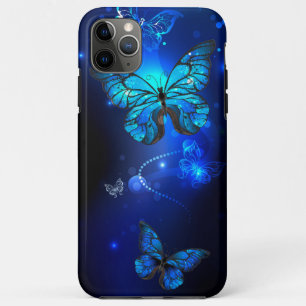 Capa Para iPhone 11 Pro Max Borboleta Morpho no Fundo Escuro