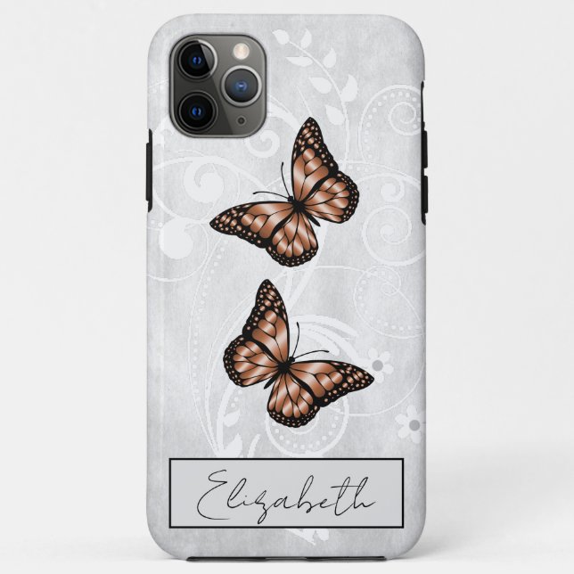 Capa Para iPhone 11 Pro Max Borboletas de cobre brilhantes (Verso)