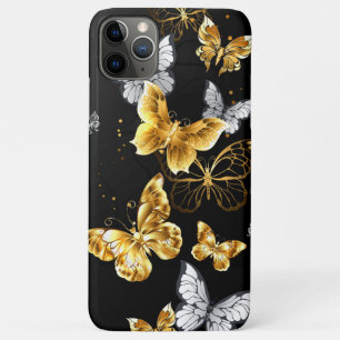 Capa Para iPhone 11 Pro Max Borboletas Douradas e brancas