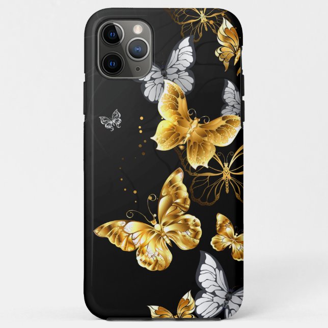 Capa Para iPhone 11 Pro Max Borboletas Douradas e brancas (Verso)
