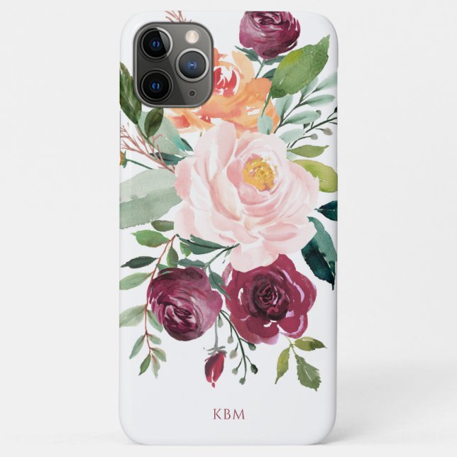 Capa Para iPhone 11 Pro Max Botânica Rustic Watercolor com Monograma (Verso)